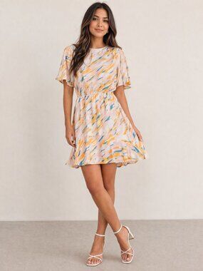 Lush Flutter Sleeve Ruffle Abstract Dress M